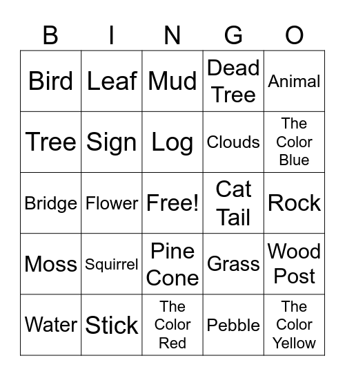 Nature Walk Bingo Card