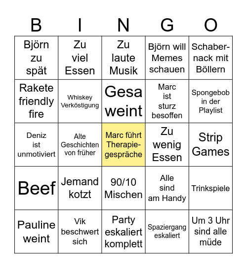 Silvester Bingo Card