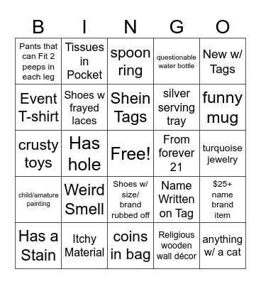 Thrift Store Bingo Card