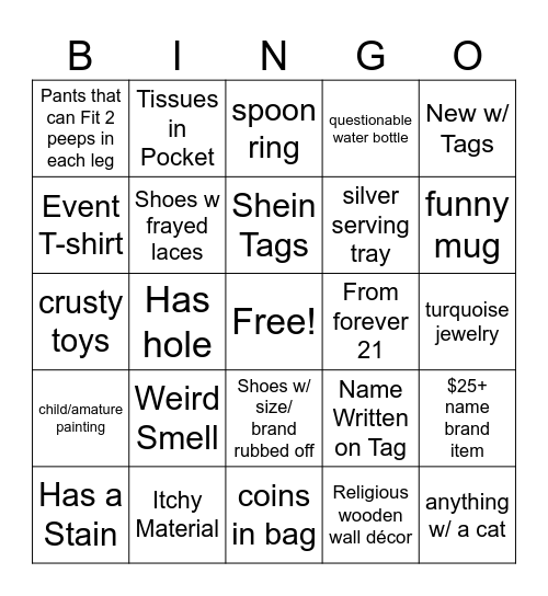 Thrift Store Bingo Card