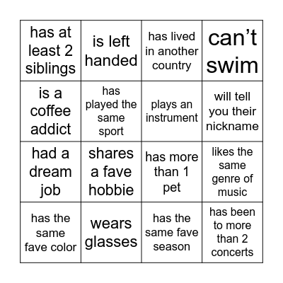 Find someone who… Bingo Card