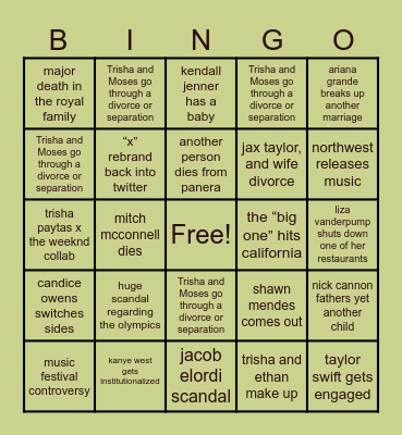 meghan 2024 bingo Card