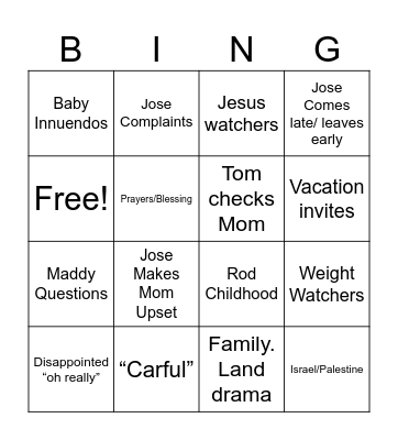Family Time Bingo Card