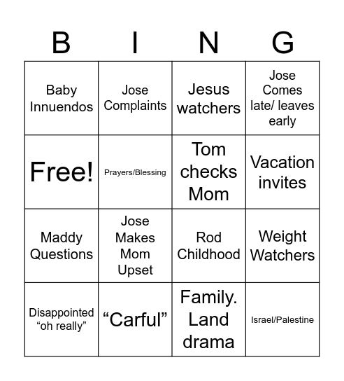 Family Time Bingo Card