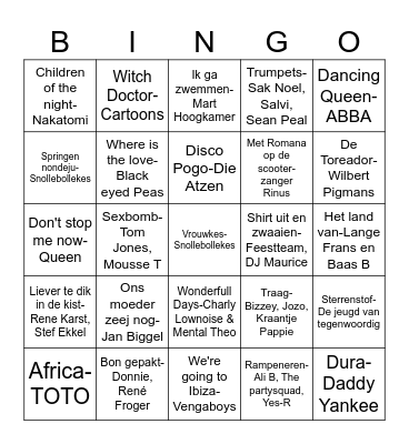 Muziek Bingo Card