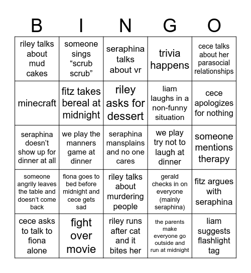 sibling new year eve bingo Card