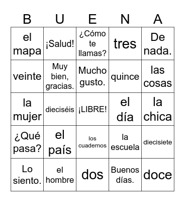 BUENA Bingo Card