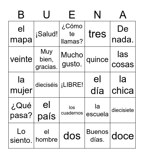BUENA Bingo Card