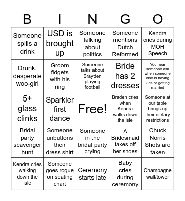 De Boer Wedding BINGO Card