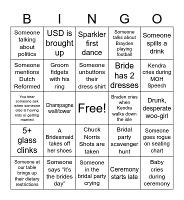 De Boer Wedding BINGO Card