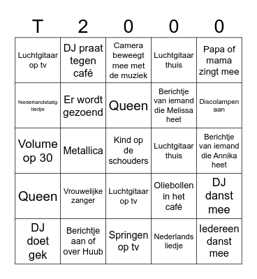 Top 2000 Bingo Card