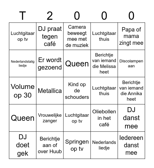 Top 2000 Bingo Card