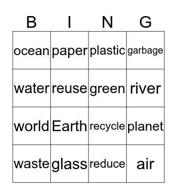Earth Day Words Bingo Card