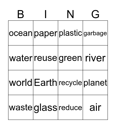 Earth Day Words Bingo Card