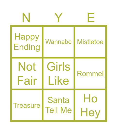 New Years Bingo Card