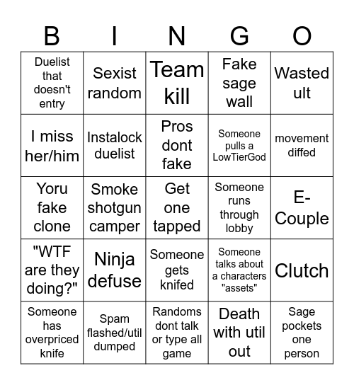 Valorant Bingo Card