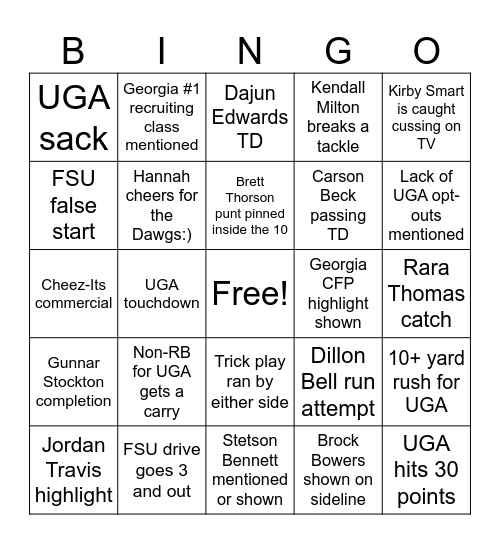 Orange Bowl Bingo! Bingo Card