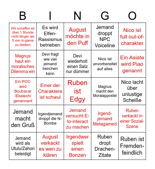 Silvester Bingo Card