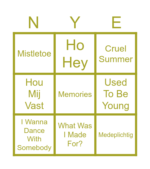 New Years Bingo Card