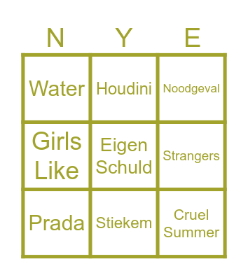 New Years Bingo Card