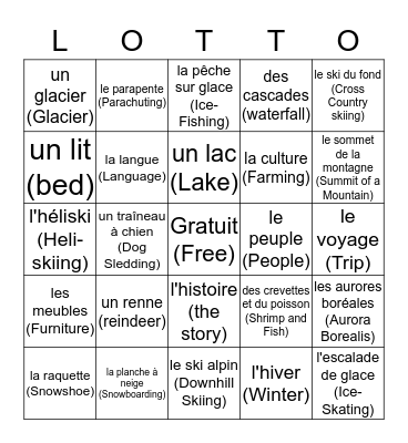 Destinations d'hiver Bingo Card