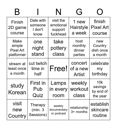new years Bingo Card
