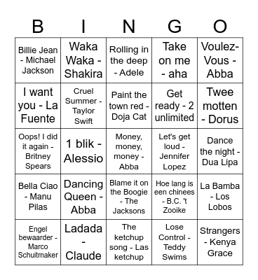 Muziek bingo 2023 Bingo Card