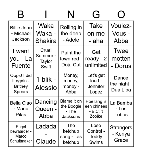 Muziek bingo 2023 Bingo Card