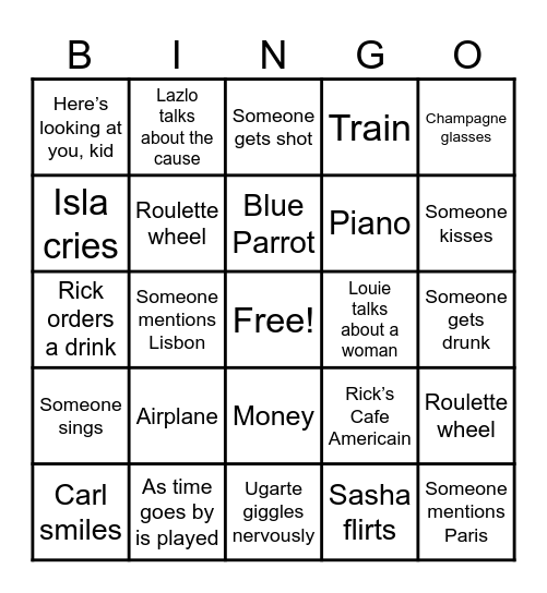 Casablanca Bingo Card