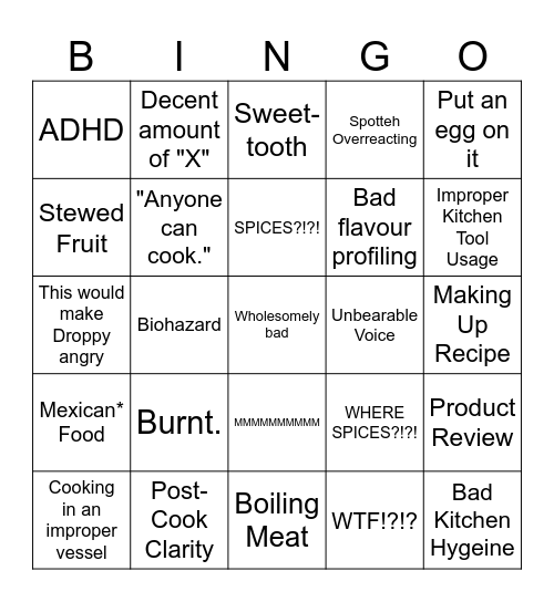 Bad Cooking Bingo by Spotteh & Brookie Bingo Card