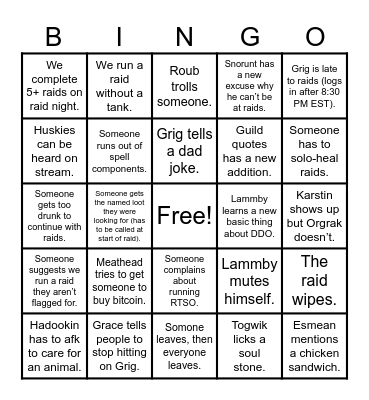 TCO Raid Bingo! Bingo Card