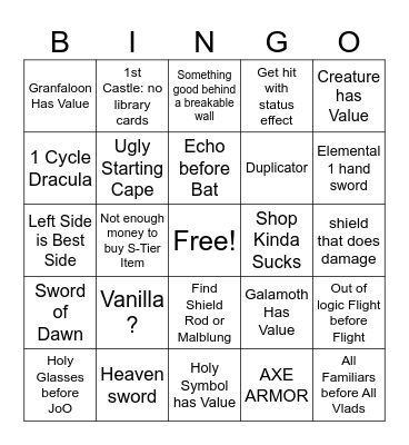 SotN Randomizer Bingo Card