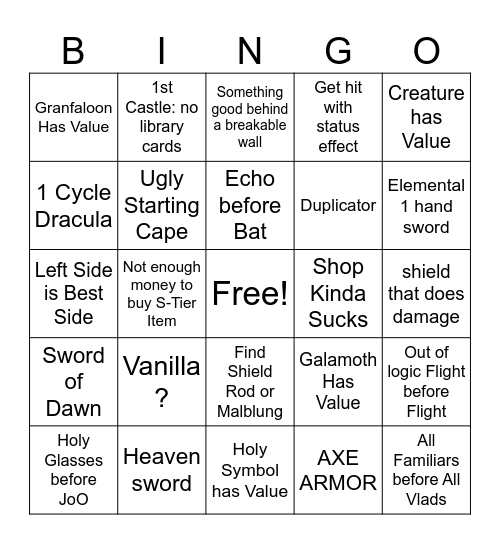 SotN Randomizer Bingo Card