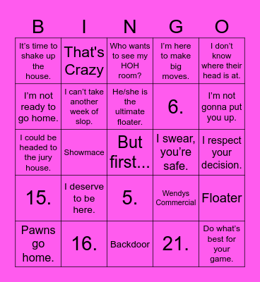 NYE Bingo Card