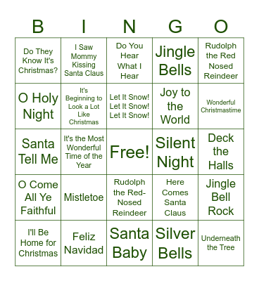 Christmas Song Bingo Card