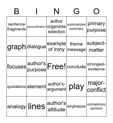 VOCABULARY TERMS Bingo Card