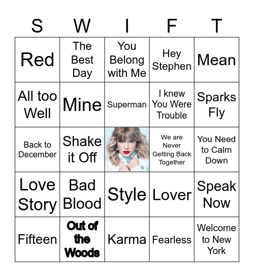 Swifty Sing-O Bingo Card