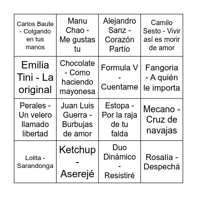 Bingo Musical Bingo Card