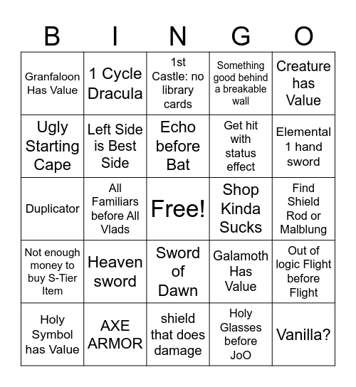 SotN Randomizer Bingo Card