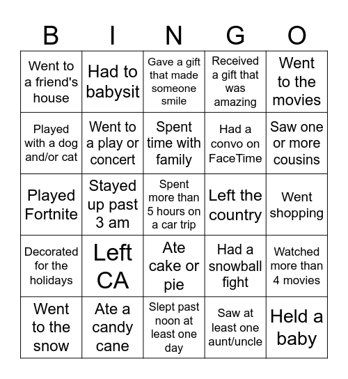 Over winter break...Find someone who.... Bingo Card