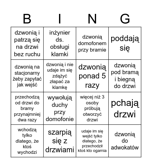 bingo drzwi Chillout Hostel Bingo Card