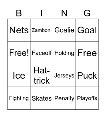 Ice Hockey Bingo Card