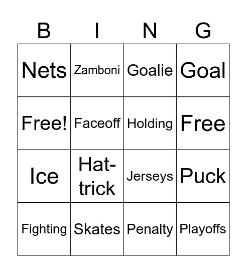 Ice Hockey Bingo Card