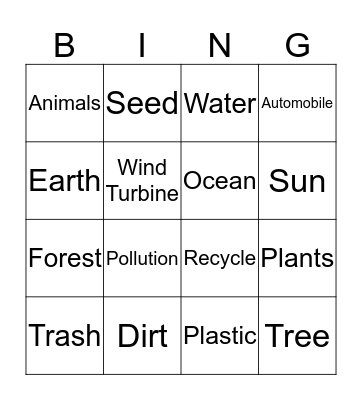 EARTH DAY Bingo Card