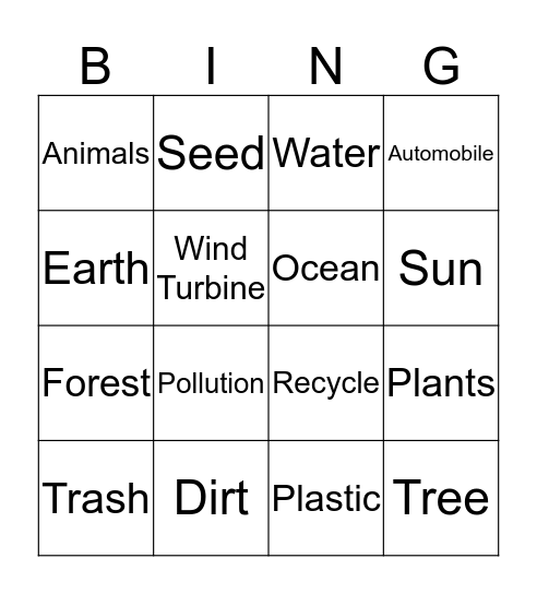 EARTH DAY Bingo Card