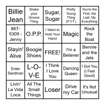 60's - 90's Bingo Card