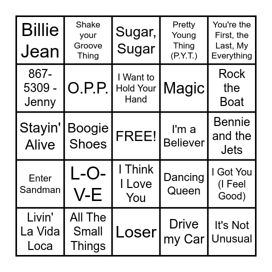 60's - 90's Bingo Card