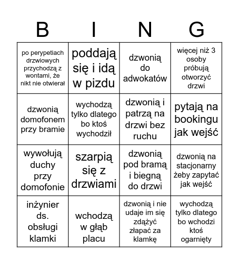 bingo drzwi hostelu Chillout Bingo Card