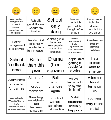 2024 School Predictions Bingo Card