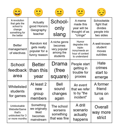 2024 School Predictions Bingo Card